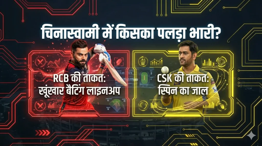 On the left half, Virat Kohli in a bright red and gold RCB jersey, looking extremely aggressive and shouting in celebration. On the right half, MS Dhoni in a yellow CSK jersey (2)